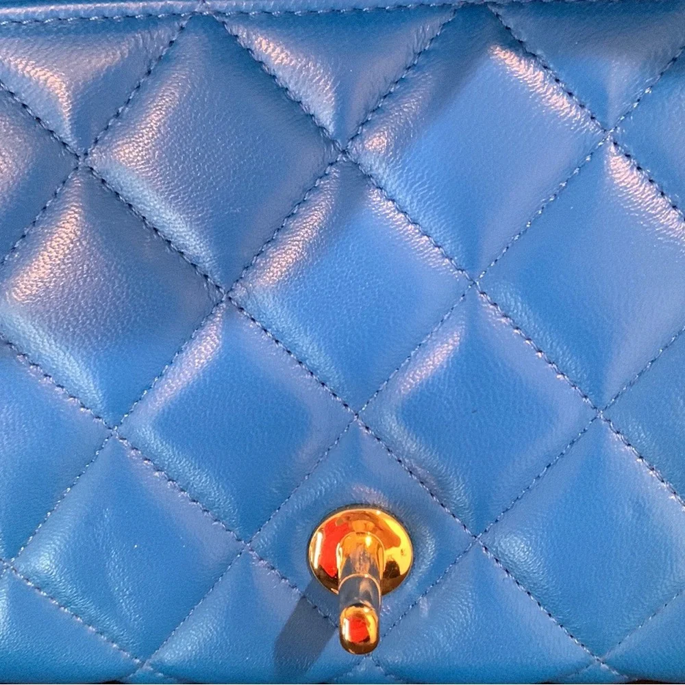 Chanel Blue Quilted Lambskin Clutch with Gold CC Turnlock